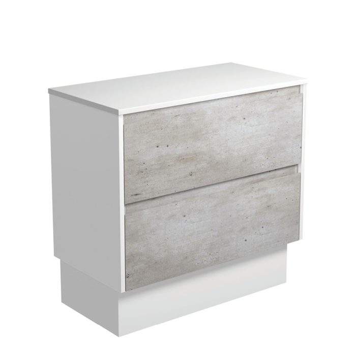 fienza Amato Industrial 900 Cabinet on Kickboard Satin White Panels
