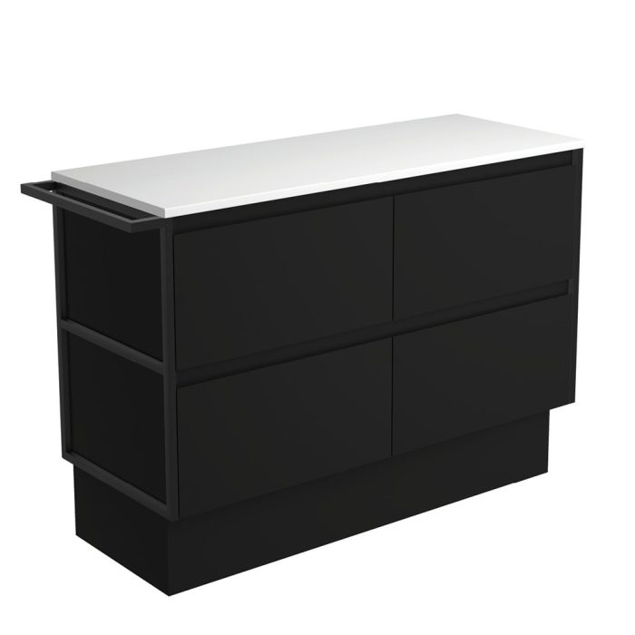 fienza Amato Satin Black 1200 Cabinet on Kickboard 1 Frame & 1 Towel Rail