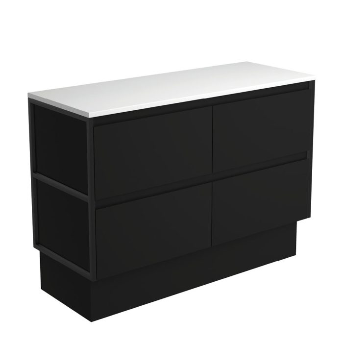 fienza Amato Satin Black 1200 Cabinet on Kickboard Matte Black Frames