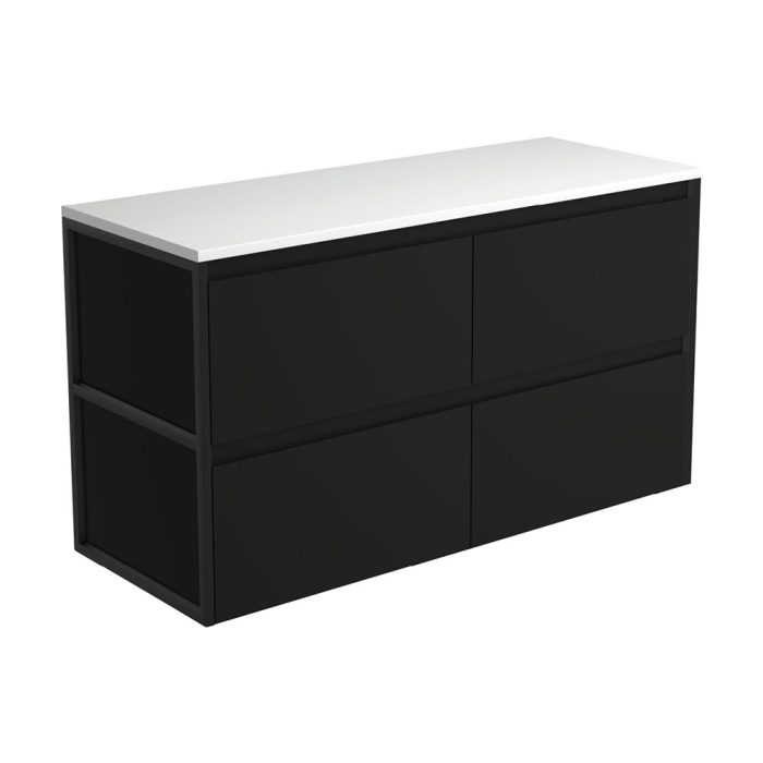fienza Amato Satin Black 1200 Wall-Hung Cabinet Matte Black Frames