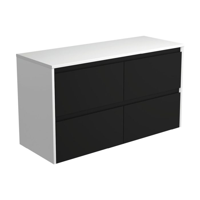 fienza Amato Satin Black 1200 Wall-Hung Cabinet Satin White Panels