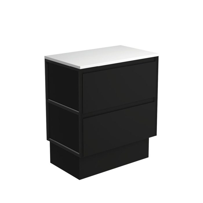 fienza Amato Satin Black 750 Cabinet on Kickboard Matte Black Frames