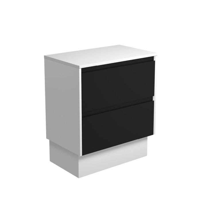 fienza Amato Satin Black 750 Cabinet on Kickboard Satin White Panels