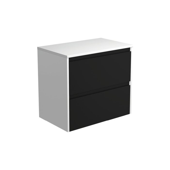fienza Amato Satin Black 750 Wall-Hung Cabinet Satin White Panels