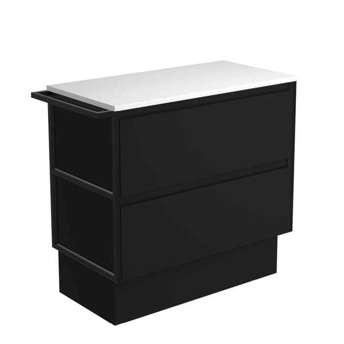 fienza Amato Satin Black 900 Cabinet on Kickboard 1 Frame & 1 Towel Rail