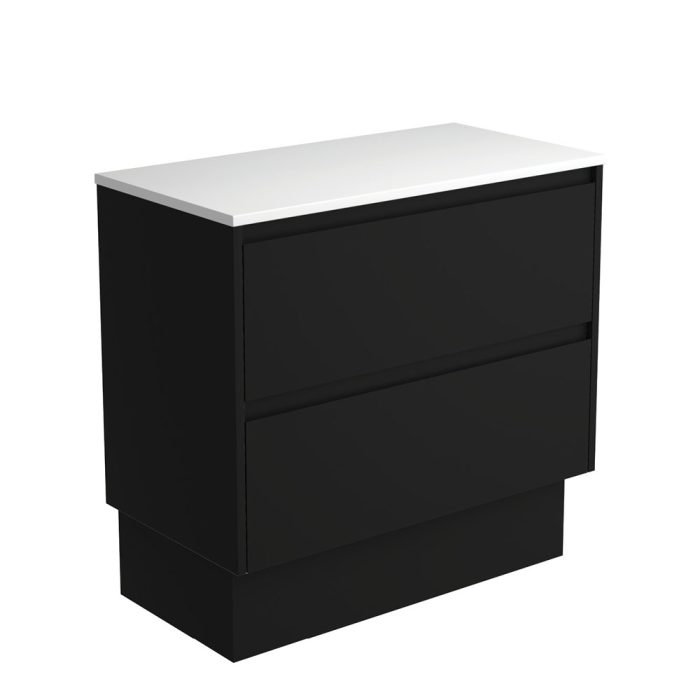 fienza Amato Satin Black 900 Cabinet on Kickboard Satin Black Panels