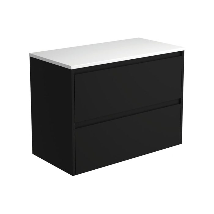 fienza Amato Satin Black 900 Wall-Hung Cabinet Satin Black Panels