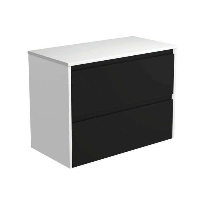 fienza Amato Satin Black 900 Wall-Hung Cabinet Satin White Panels