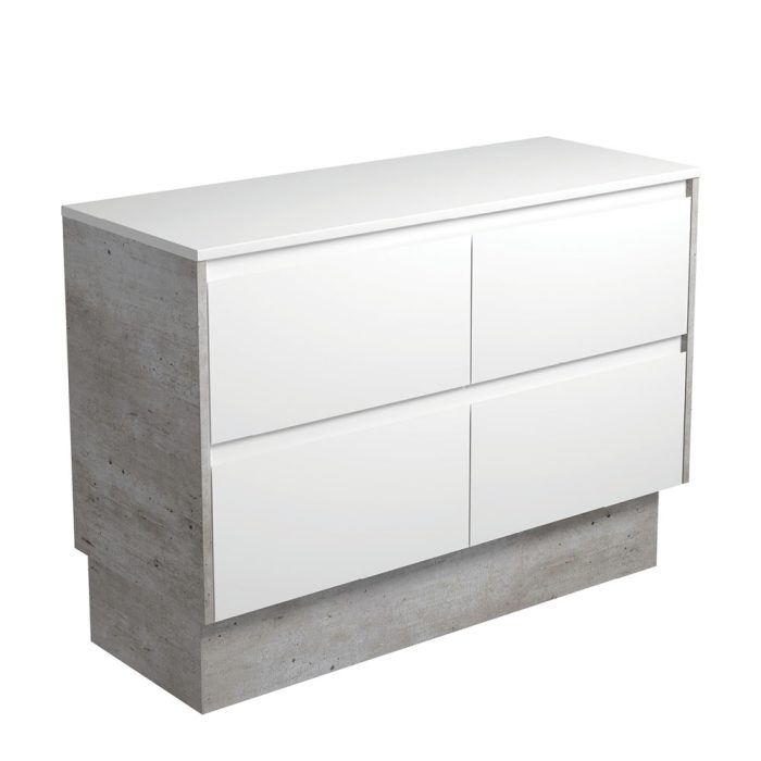 fienza Amato Satin White 1200 Cabinet on Kickboard Industrial Panels