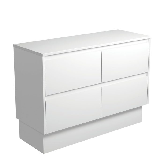 fienza Amato Satin White 1200 Cabinet on Kickboard Satin White Panels