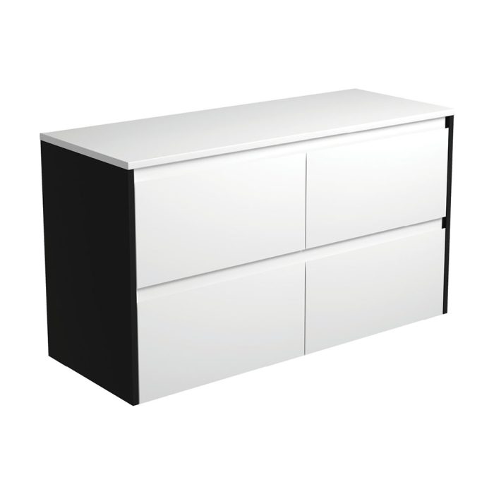 fienza Amato Satin White 1200 Wall-Hung Cabinet Satin Black Panels