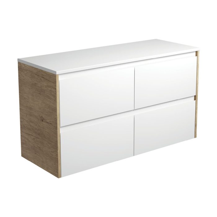 fienza Amato Satin White 1200 Wall-Hung Cabinet Scandi Oak Panels