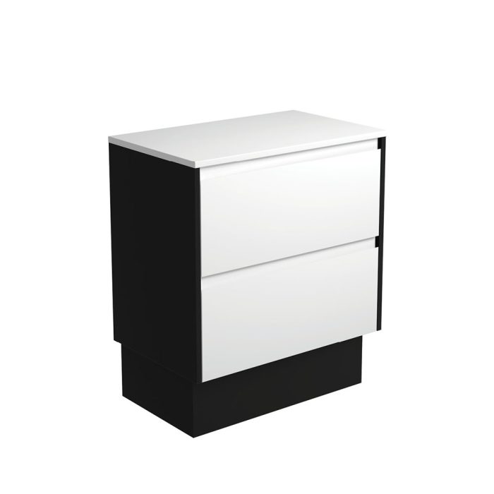 fienza Amato Satin White 750 Cabinet on Kickboard Satin Black Panels