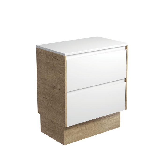 fienza Amato Satin White 750 Cabinet on Kickboard Scandi Oak Panels