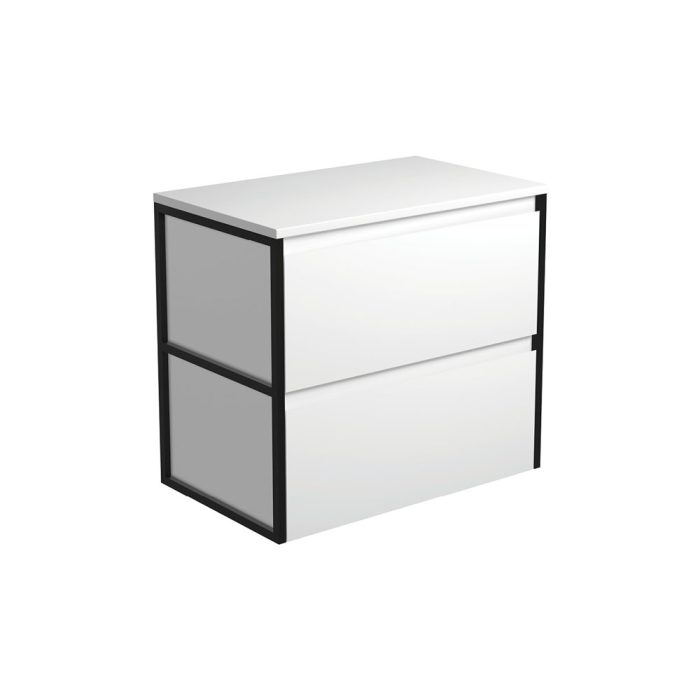 fienza Amato Satin White 750 Wall-Hung Cabinet Matte Black Frames