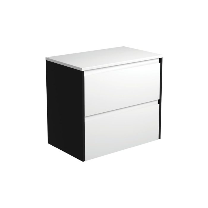 fienza Amato Satin White 750 Wall-Hung Cabinet Satin Black Panels