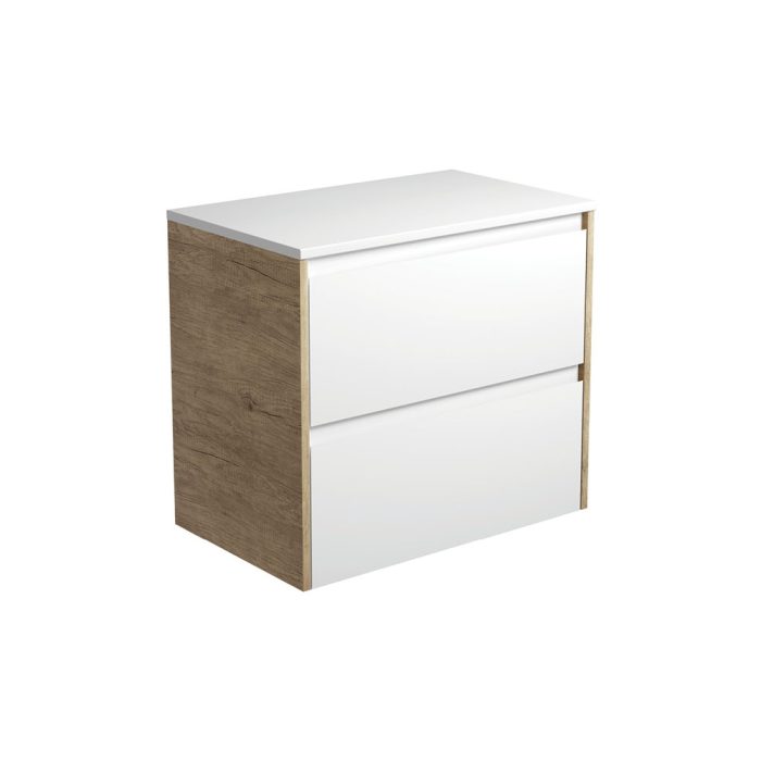 fienza Amato Satin White 750 Wall-Hung Cabinet Scandi Oak Panels