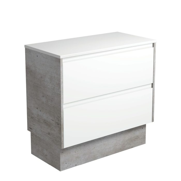 fienza Amato Satin White 900 Cabinet on Kickboard Industrial Panels