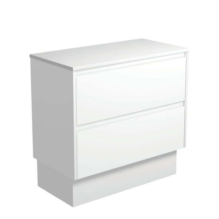 fienza Amato Satin White 900 Cabinet on Kickboard Satin White Panels