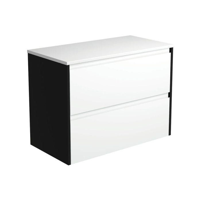 fienza Amato Satin White 900 Wall-Hung Cabinet Satin Black Panels