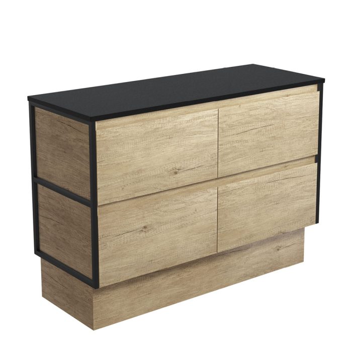 fienza Amato Scandi Oak 1200 Cabinet on Kickboard Matte Black Frames