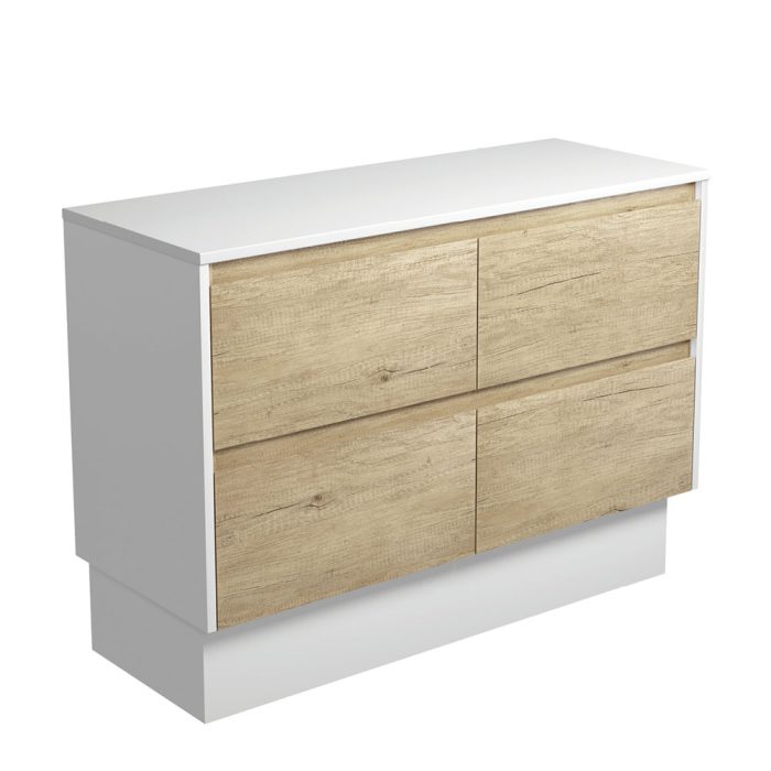 fienza Amato Scandi Oak 1200 Cabinet on Kickboard Satin White Panels