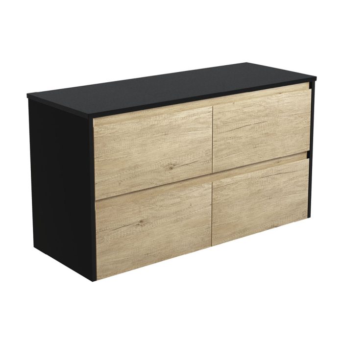fienza Amato Scandi Oak 1200 Wall-Hung Cabinet Satin Black Panels