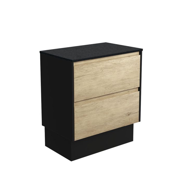 fienza Amato Scandi Oak 750 Cabinet on Kickboard Satin Black Panels