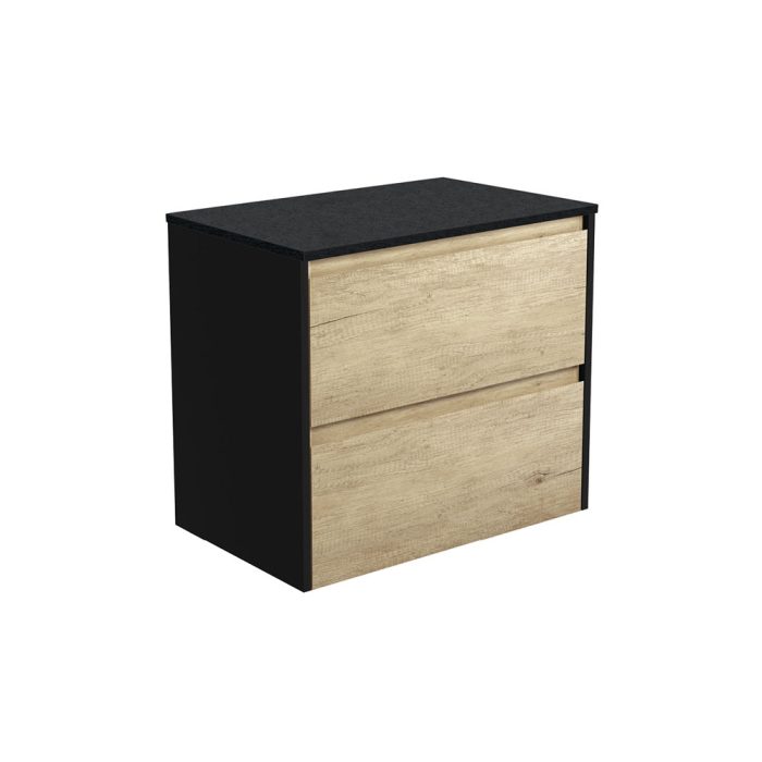 fienza Amato Scandi Oak 750 Wall-Hung Cabinet Satin Black Panels
