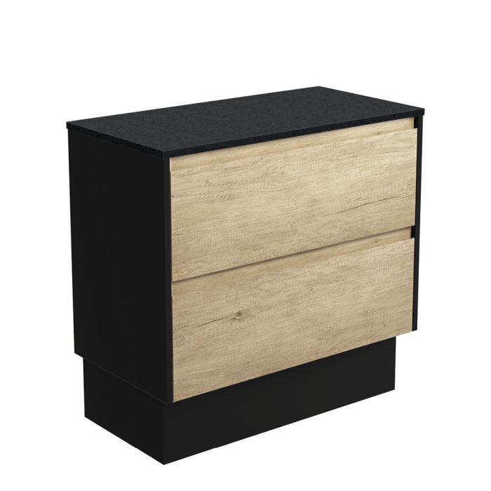 fienza Amato Scandi Oak 900 Cabinet on Kickboard Satin Black Panels