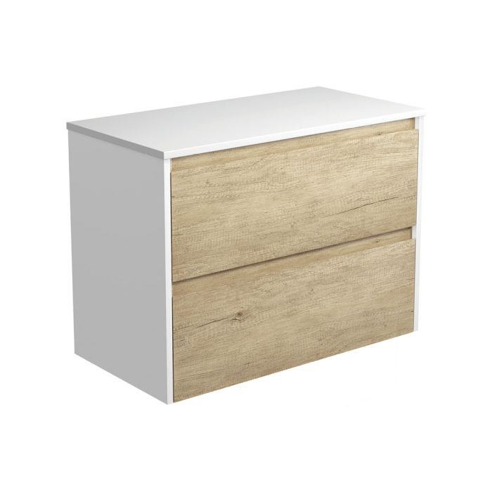 fienza Amato Scandi Oak 900 Wall-Hung Cabinet Satin White Panels