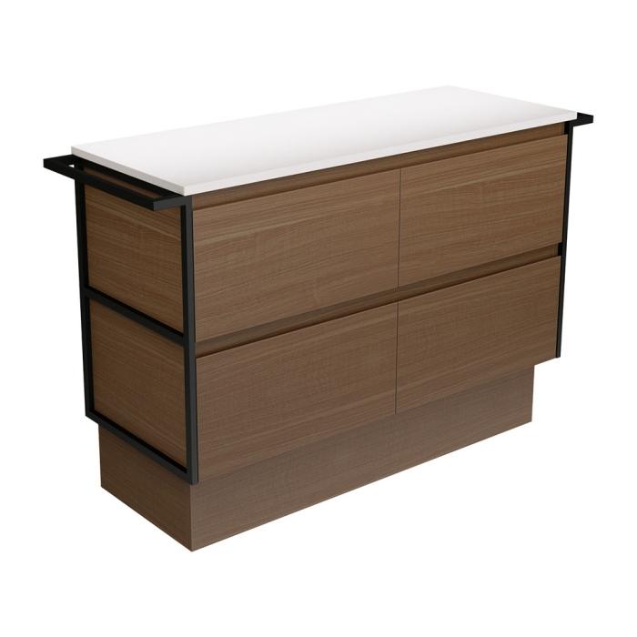 fienza Amato Walnut 1200 Cabinet on Kickboard Matte Black Towel Rails
