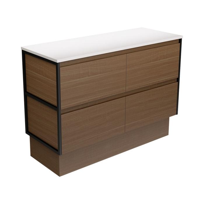 fienza Amato Walnut 1200 Cabinet on Kickboard Matte Black Frames