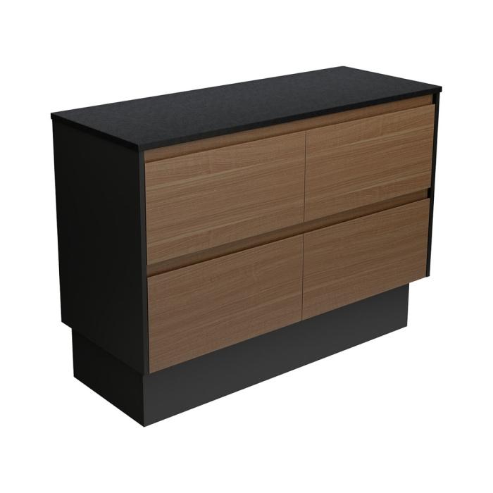 Fienza Amato Walnut 1200 Cabinet On Kickboard Satin Black Panels