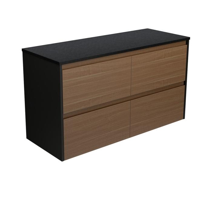 fienza Amato Walnut 1200 Wall Hung Cabinet Satin Black Panels