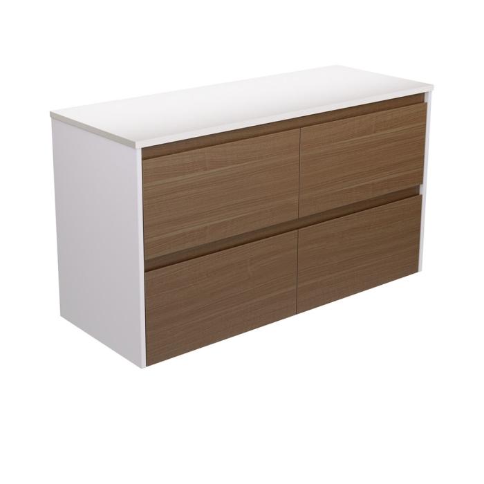 fienza Amato Walnut 1200 Wall Hung Cabinet Satin White Panels