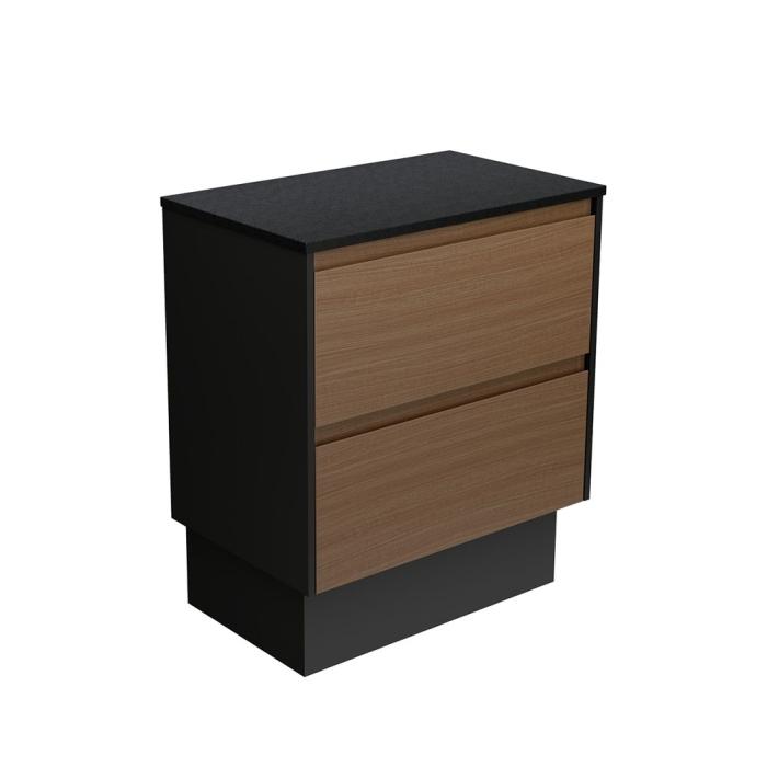 fienza Amato Walnut 750 Cabinet on Kickboard Satin Black Panels