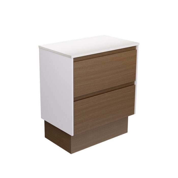 fienza Amato Walnut 750 Cabinet on Kickboard Satin White Panels