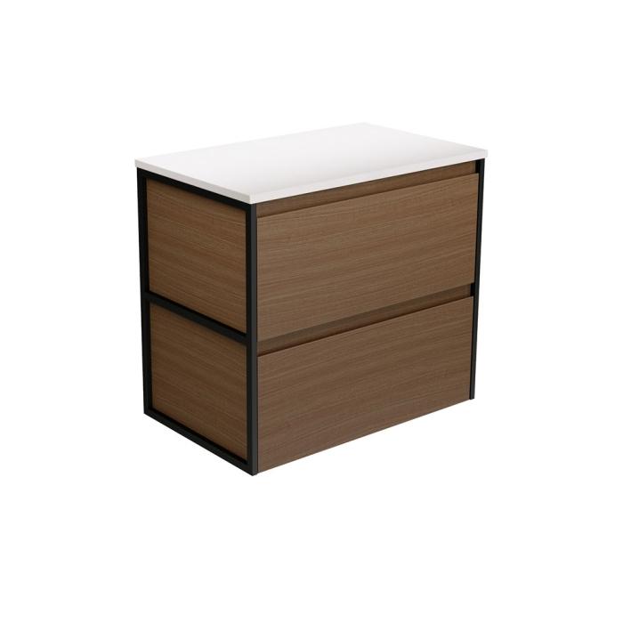 fienza Amato Walnut 750 Wall Hung Cabinet Matte Black Frames