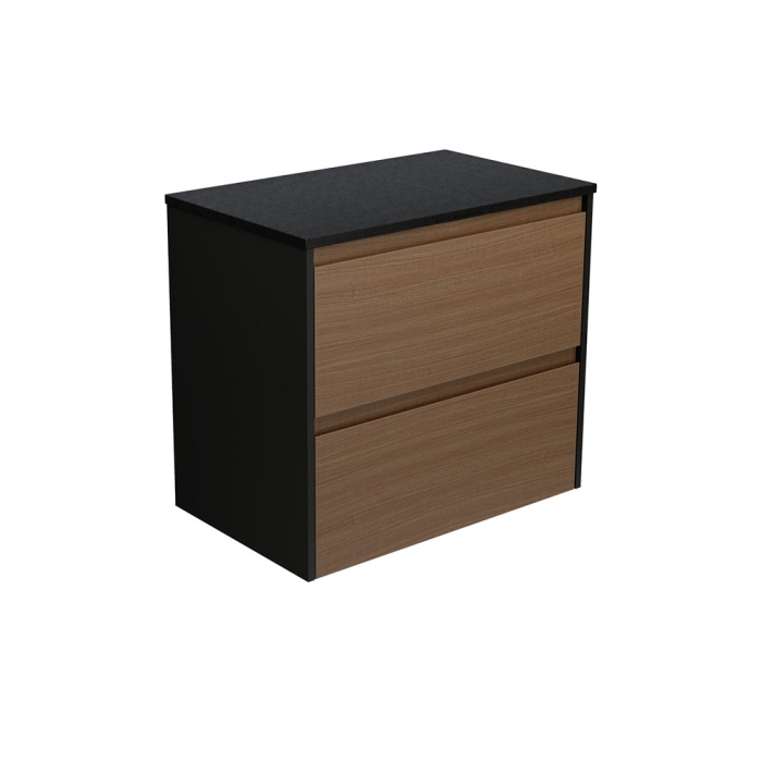 fienza Amato Walnut 750 Wall Hung Cabinet Satin Black Panels