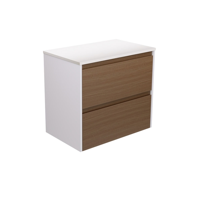 fienza Amato Walnut 750 Wall Hung Cabinet Satin White Panels