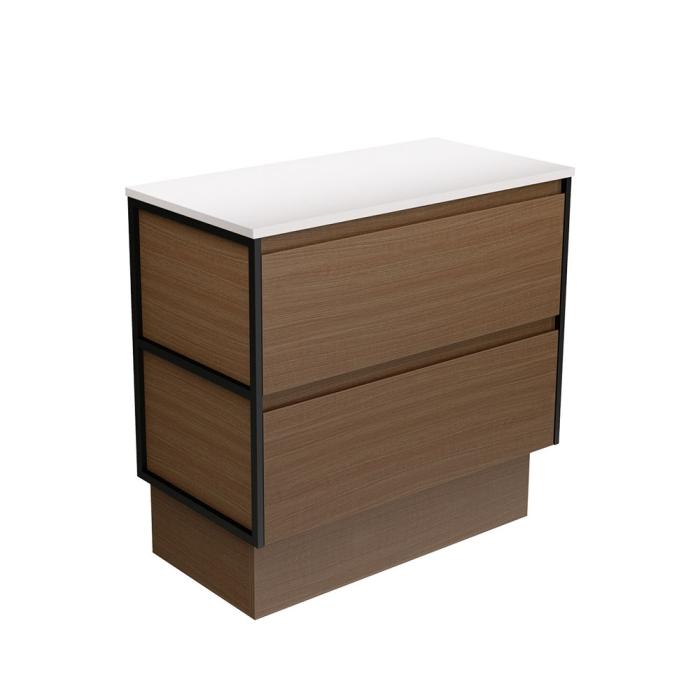 fienza Amato Walnut 900 Cabinet on Kickboard Matte Black Frames