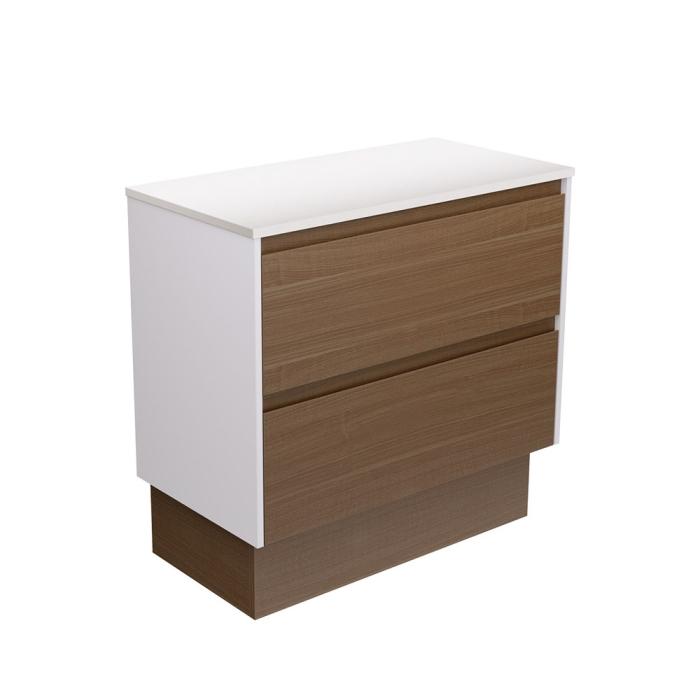 fienza Amato Walnut 900 Cabinet on Kickboard Satin White Panels