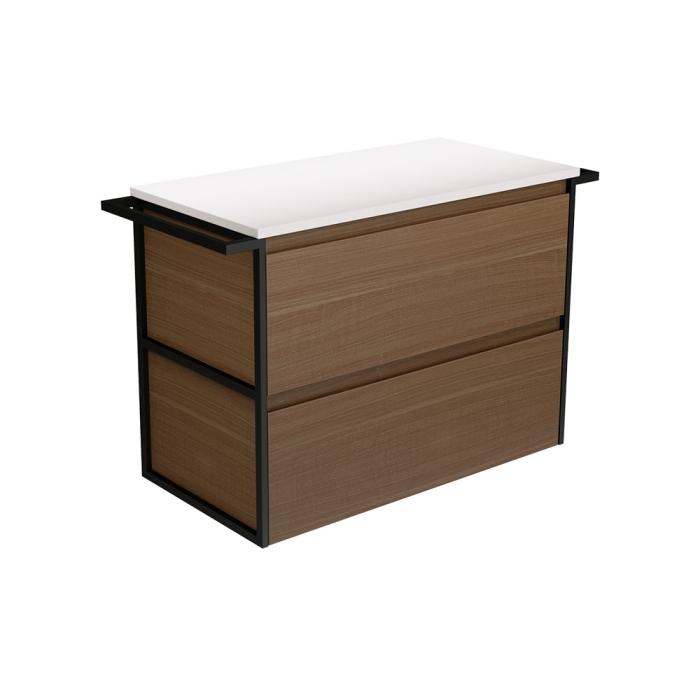 fienza Amato Walnut 900 Wall-Hung Cabinet Matte Black Towel Rails