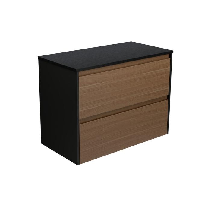 fienza Amato Walnut 900 Wall Hung Cabinet Satin Black Panels