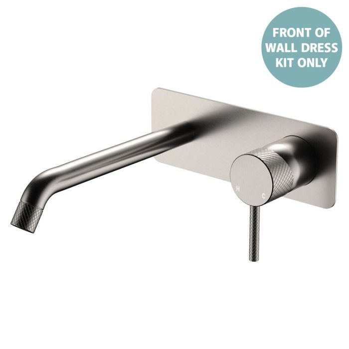 fienza Axle Wall Basin/Bath Mixer Dress Kit Rectangular Plate 200mm Outlet Brushed Nickel