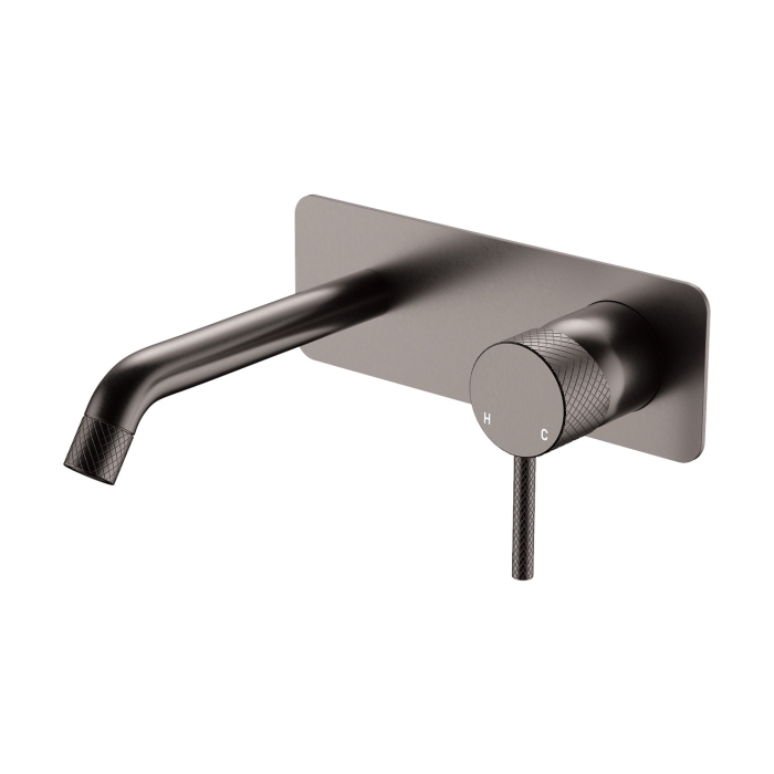 fienza Axle Wall Basin/Bath Mixer Set Rectangular Plate 160mm Outlet Gun Metal