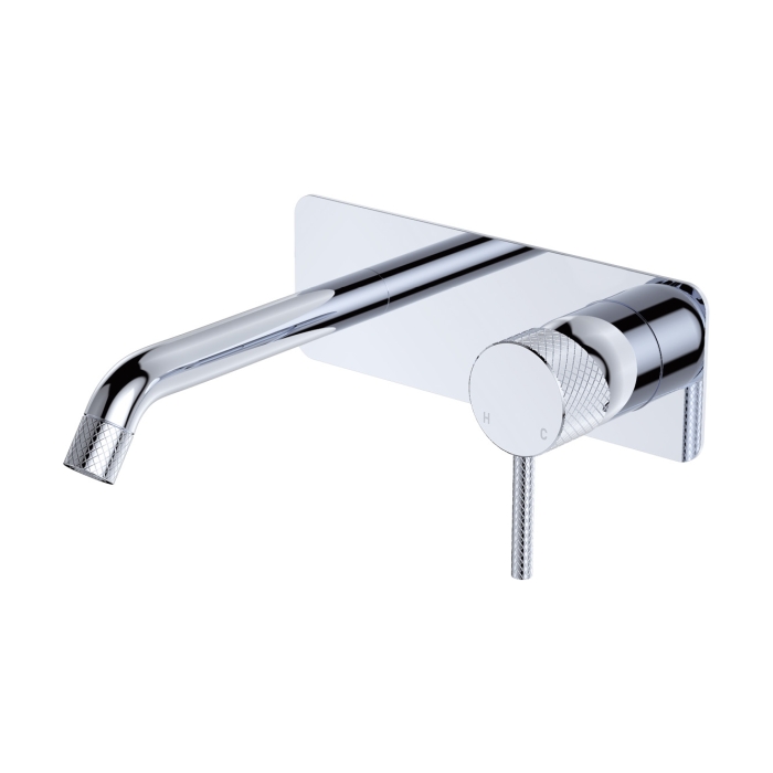 fienza Axle Wall Basin/Bath Mixer Set Rectangular Plate 160mm Outlet Chrome