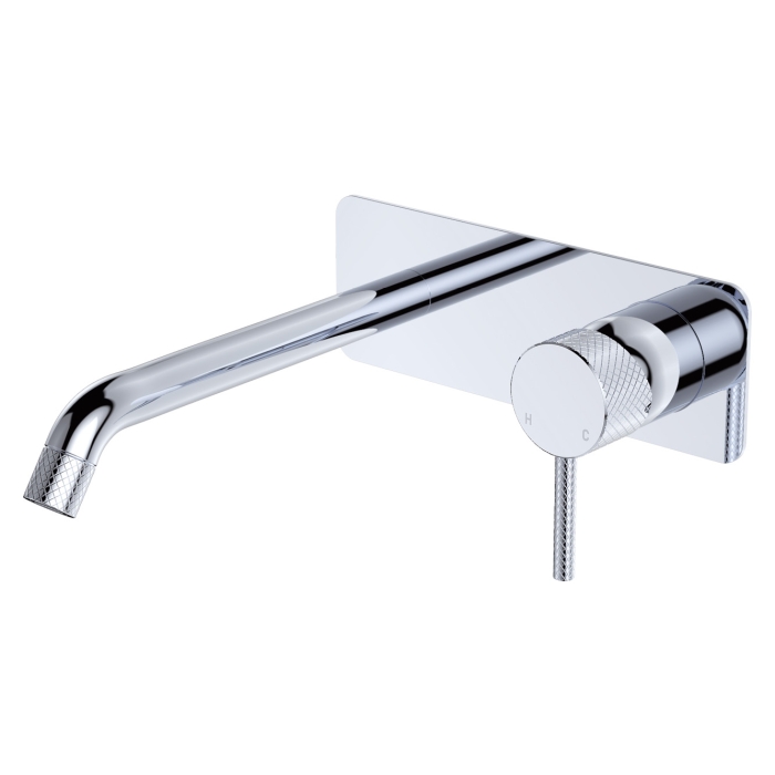 fienza Axle Wall Basin/Bath Mixer Set Rectangular Plate 200mm Outlet Chrome