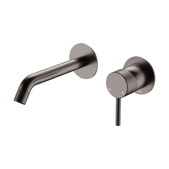 fienza Axle Wall Basin/Bath Mixer Set Round Plates 160mm Outlet Gun Metal